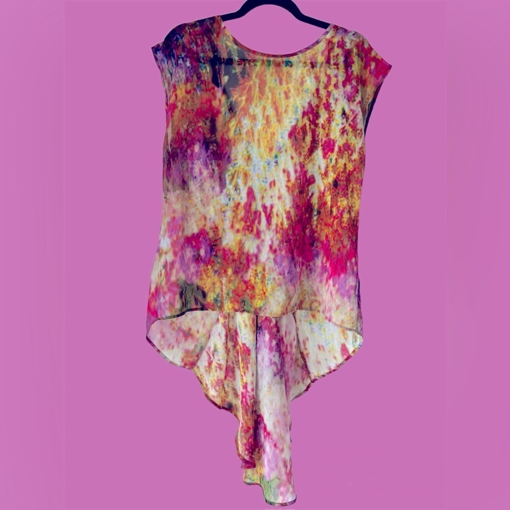 TopShop Sheer Asymmetrical Watercolour Top - V-neck back